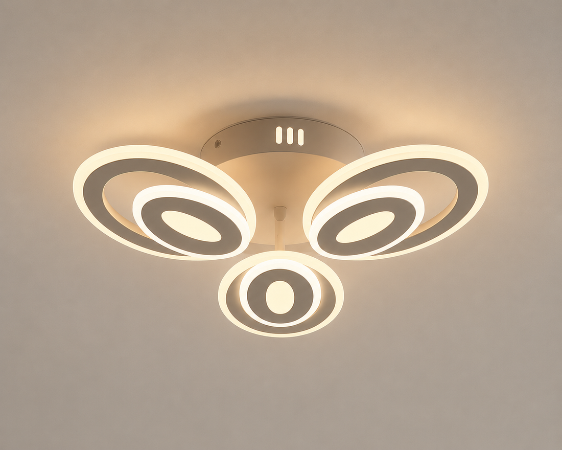 Lustră LED modernă cu cristale, 6 surse de lumină, Ø ≈ 510 mm, 60W total, finisaj alb & crom – model 19460/3+3