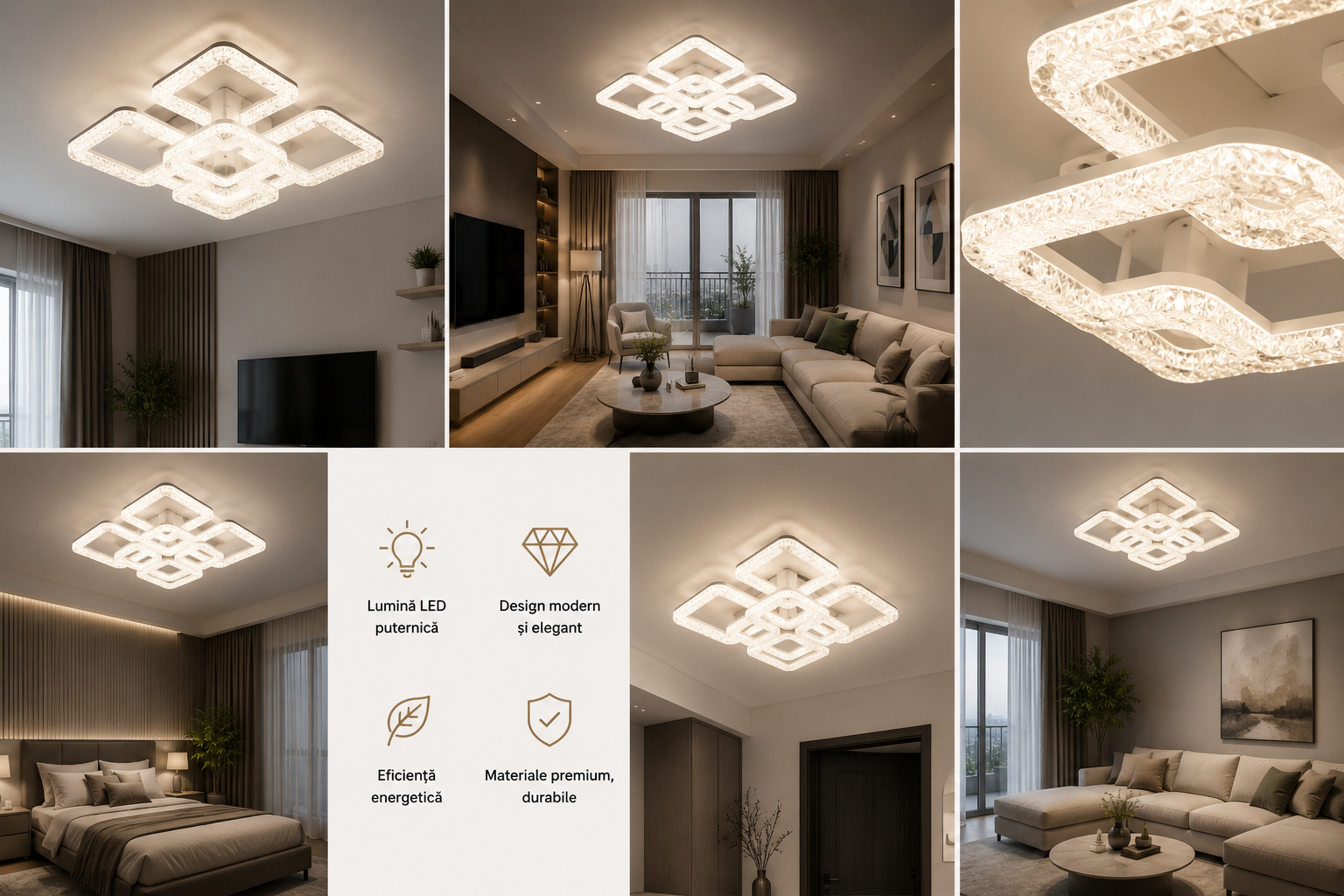 Lustra LED cu telecomanda L7276/4+4 albă 192W, Ø540×130 mm, lumină 3000–6500K