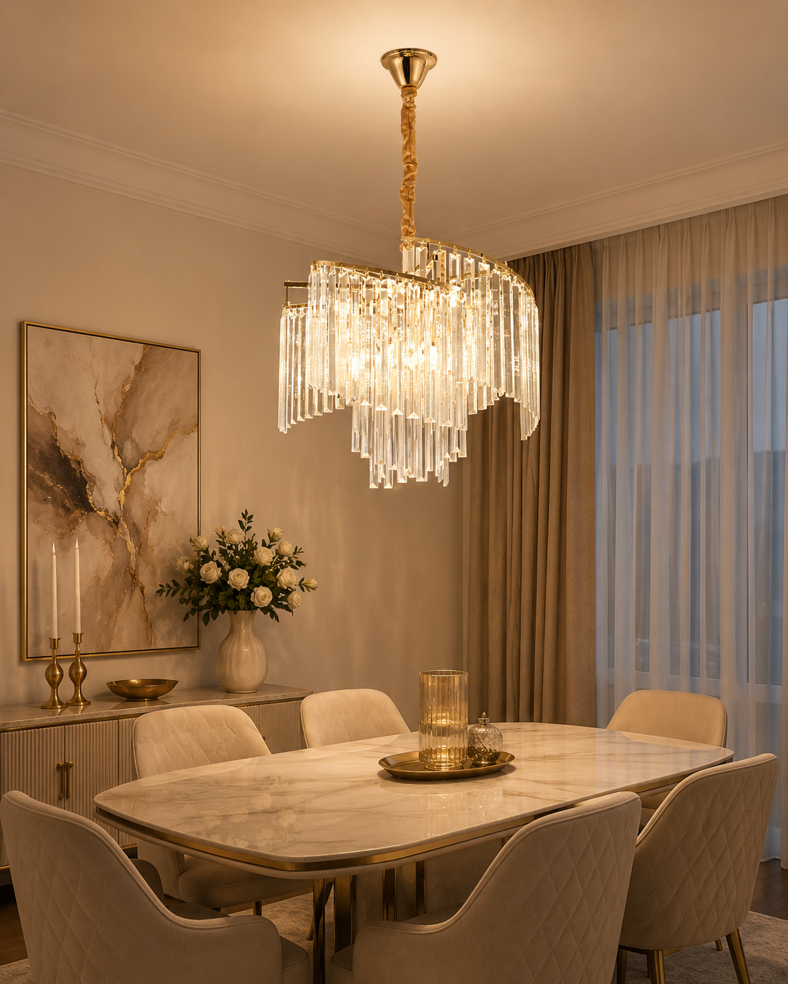 Candelabru Ø470×H380 mm, 6 becuri E27, design modern cu cristale și structură aurie 98068/500