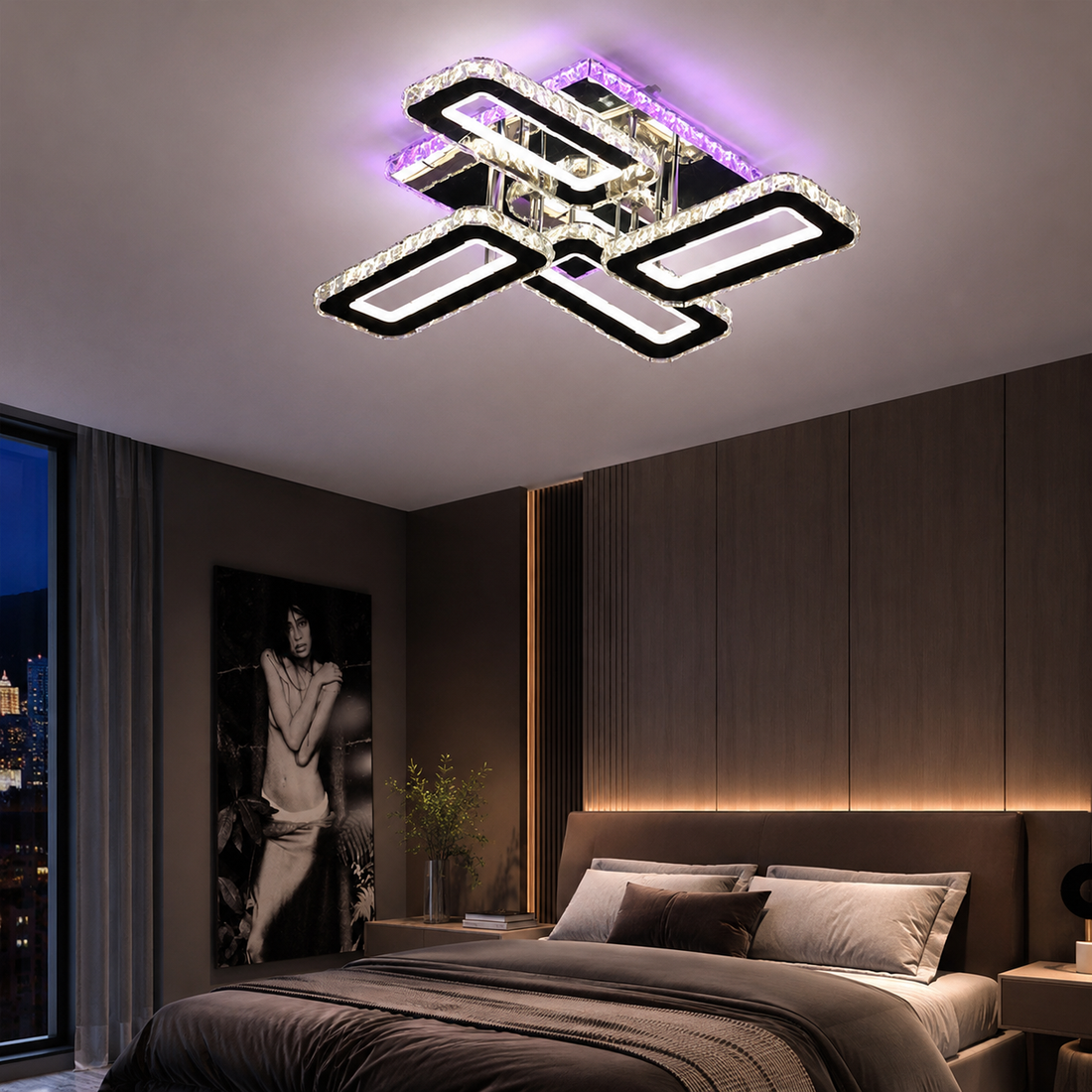 Lustra LED Moderna RGB, 2×72W, 590×590 mm, cu Telecomanda si Culoare Reglabila
