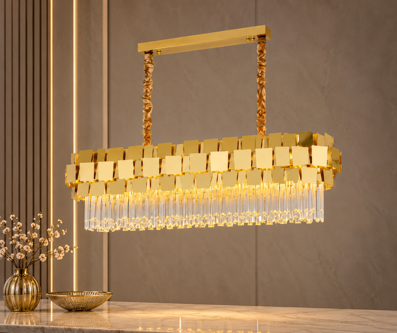 Candelabru Modern cu Cristale și Finisaj Auriu –  5580/800+300 FGD