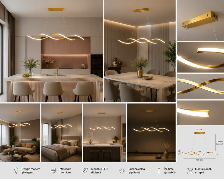 Pendul LED Modern Auriu 76W – 8356 GD, Lumină Caldă-Neutră