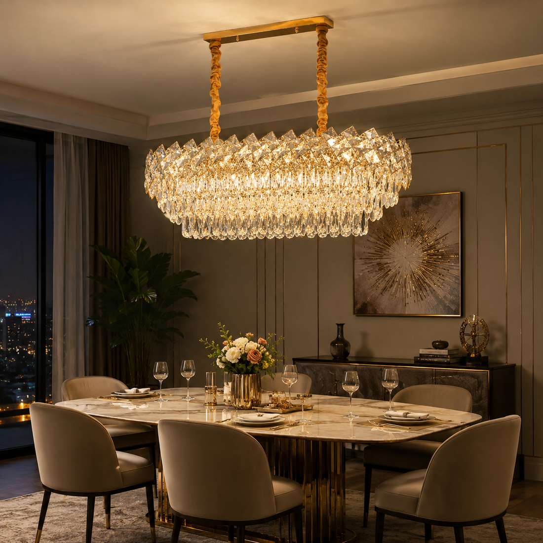 CANDELABRU RECTANGULAR CU CRISTALE 8650/800+300, 8 × 60W