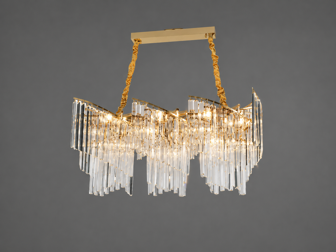 Candelabru decorativ cu 9 becuri E27, finisaj auriu, 800×300×400 mm, stil industrial-elegant 98068/800-300