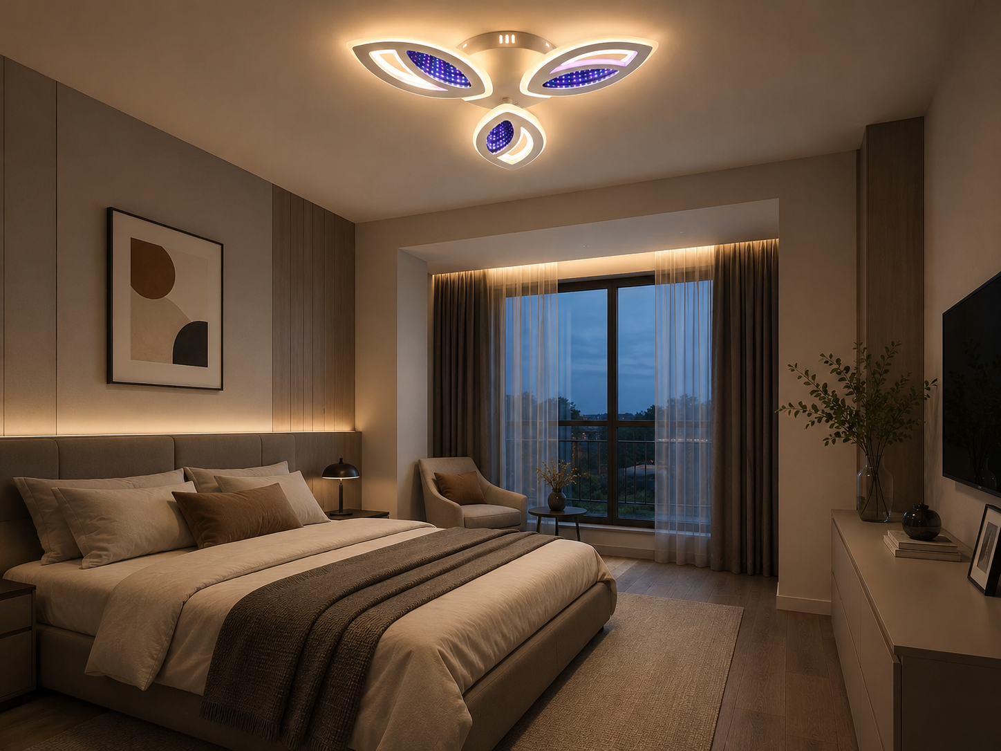 Lustra LED Modernă Alba cu 3 Petale,CU TELECOMANDA REGLABILA 7509/3
