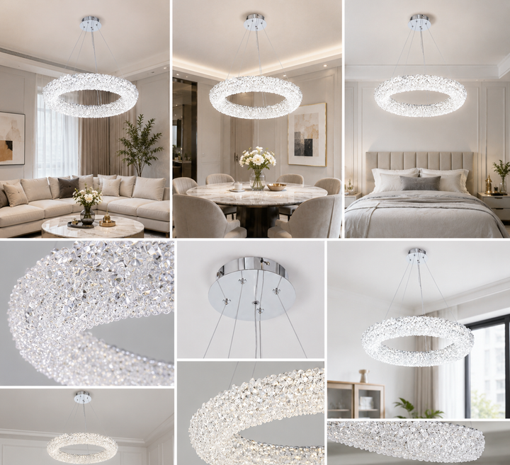 Pendul LED Circular cu Cristale, Crom-500 MM, 88W, DESIGN CIRCULAR CU CRISTALE –  5558/500 CH