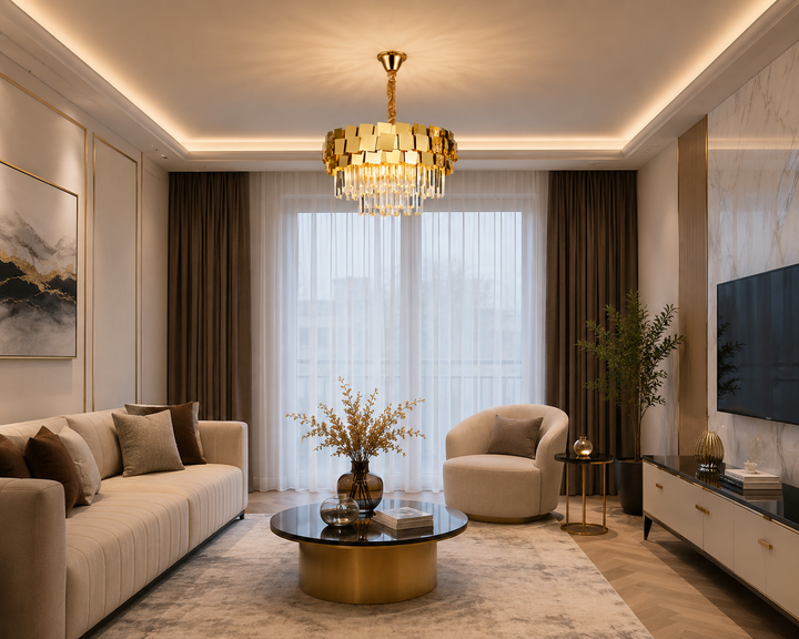 Candelabru Modern cu Cristale și Finisaj Auriu –  5580/500 FGD