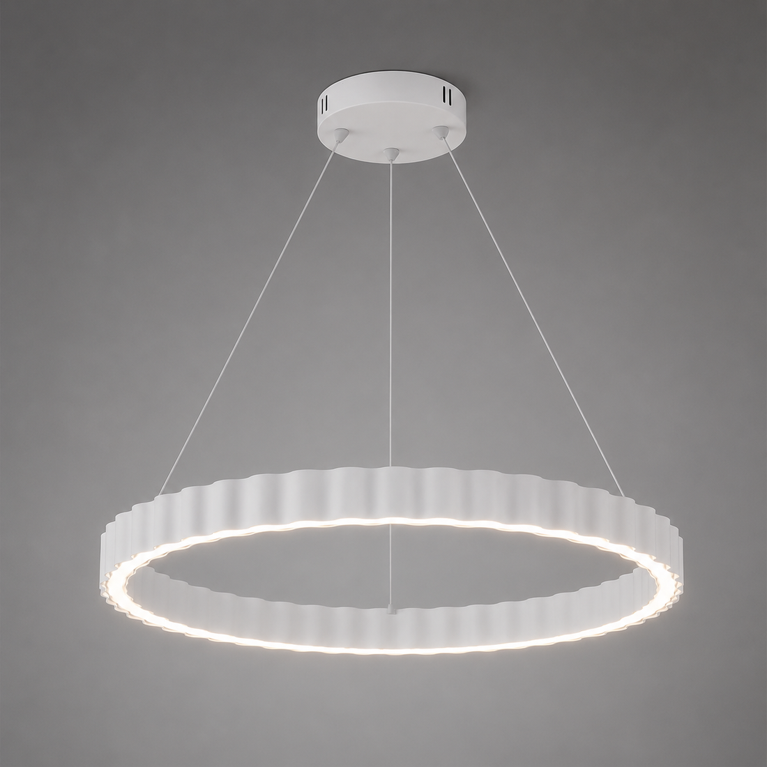 Pendul  LED suspendata rotund alb cu design ondulat și telecomandă – 62W   77259/500 WH