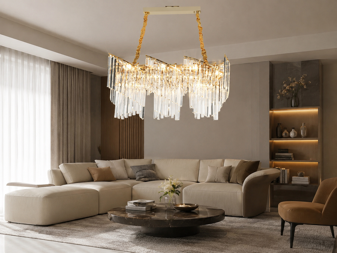 Candelabru decorativ cu 9 becuri E27, finisaj auriu, 800×300×400 mm, stil industrial-elegant 98068/800-300