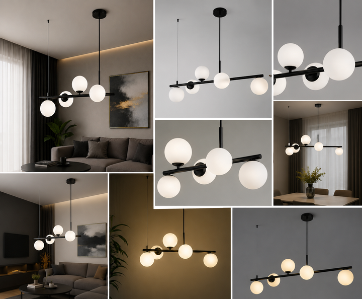 Pendul LED Modern 9560/4 BK – Design Elegant cu 4 Globuri din Sticlă