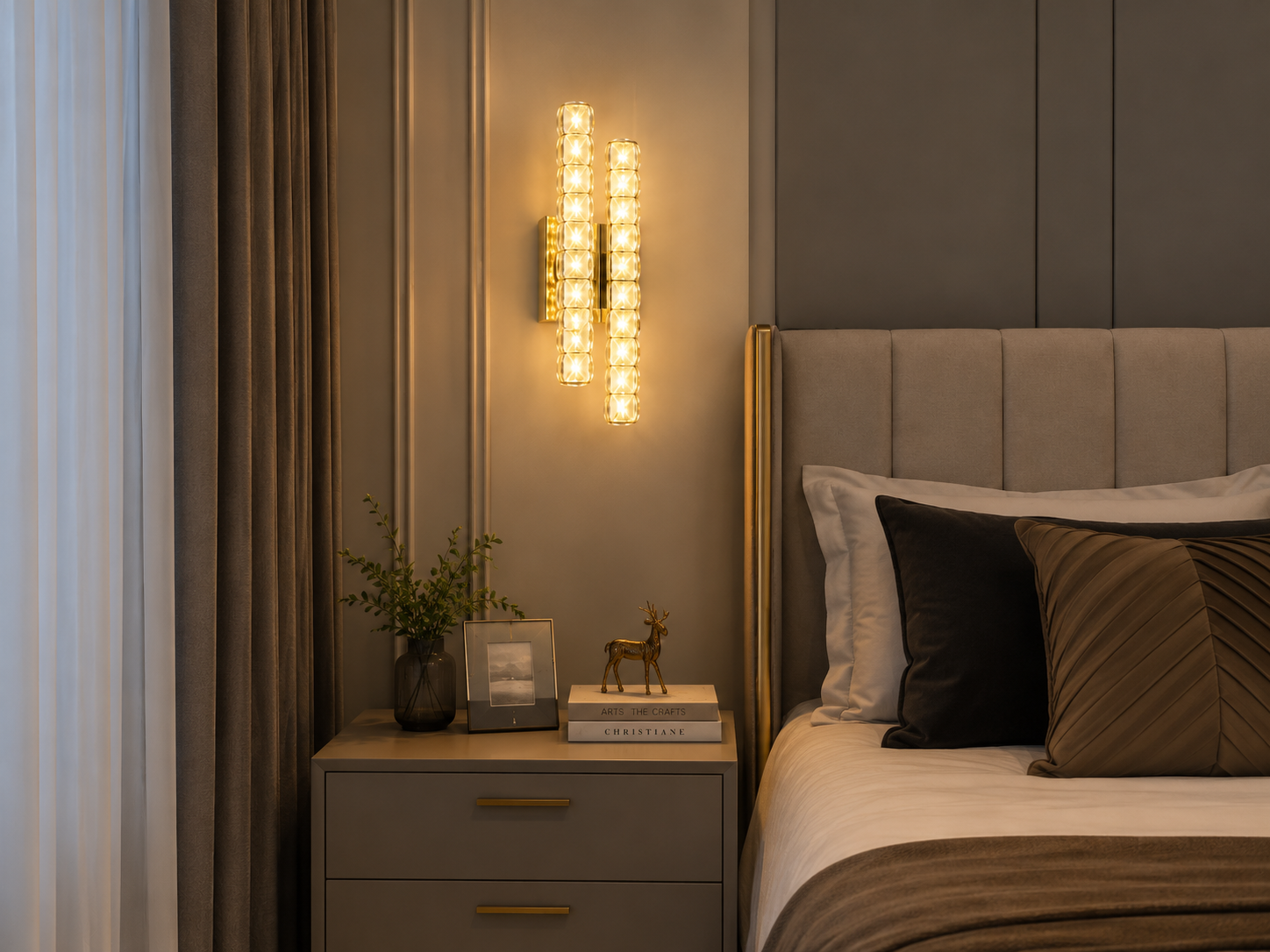 Aplica LED de Perete 20W cu Cristale , Temperatură Reglabilă 3000K–6500K, Design Vertical Elegant – SJ033-2