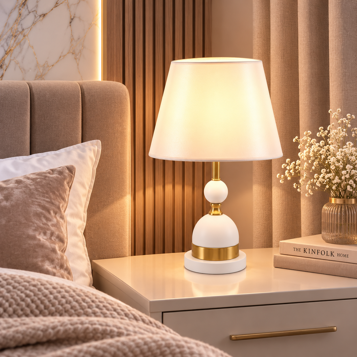 Veioza decorativa 8633, Alb, inaltime 52 cm