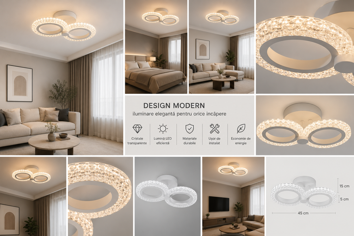 Lustra  LED 458×256×H110 mm, 2x22W, design modern compact cu lumină reglabilă și telecomandă 7226/2