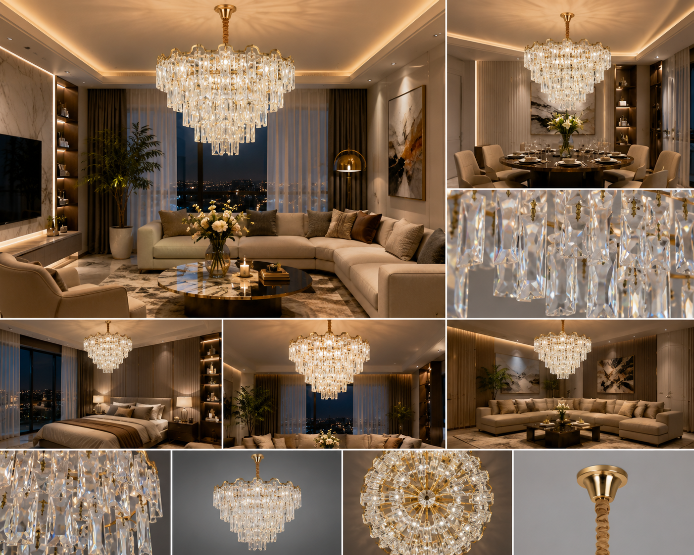 Candelabru Auriu cu Cristale – 20×E27, Ø78 cm, Impunător și Strălucitor
