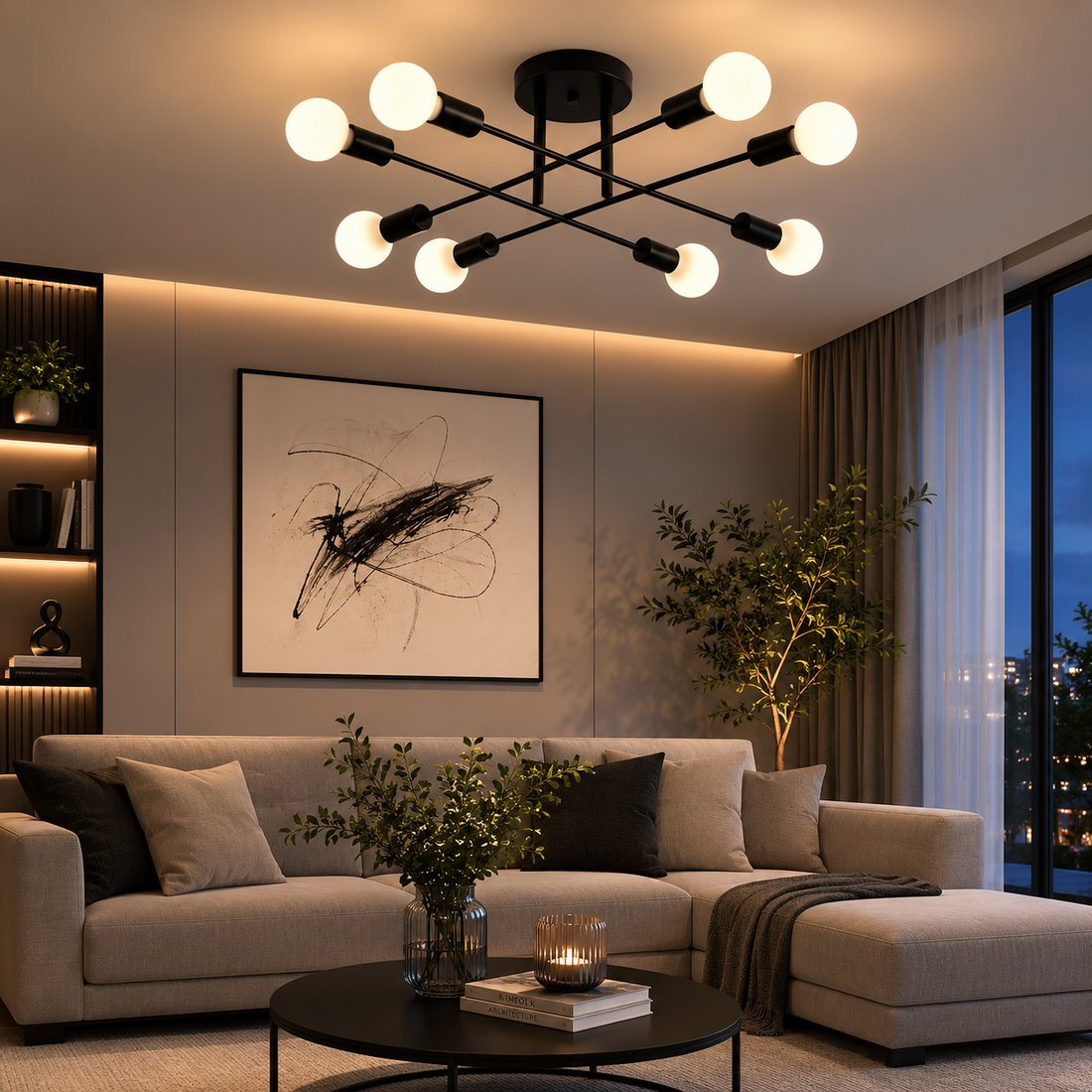 Lustra cu bec modern neagră cu 8 becuri – Design minimalist E27 – 9855/8