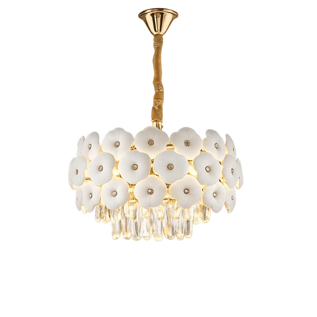 Candelabru elegant cu flori decorative, 5 becuri E27, Ø400×H280 mm – model 70057/400 FGD