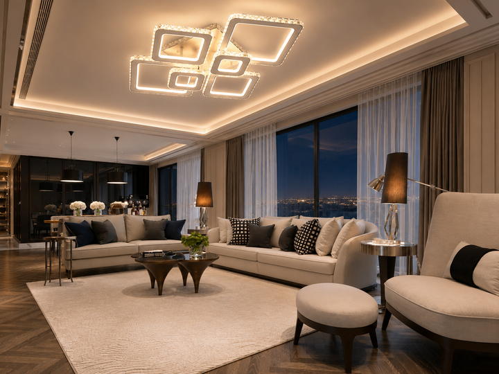 LUSTRĂ LED CU TELECOMANDĂ, 288W, LUMINĂ REGLABILĂ 3000K–6500K, 880×610×160 MM, DESIGN MODERN PENTRU SPAȚII MARI 19376/4+2BK