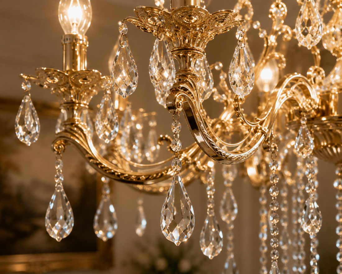 Candelabru clasic cu 8 brațe, model 98056/8FG, soclu E14, finisaj auriu