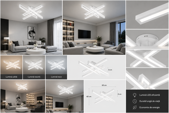 Lustra LED Alba 4 Brate, 212W, 3000-6500K, Telecomanda Inclusa, Model L77285/2+2