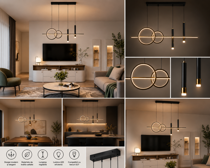 Pendul LED Modern – Model 72028/2+1 cu Telecomandă și Lumină Reglabilă