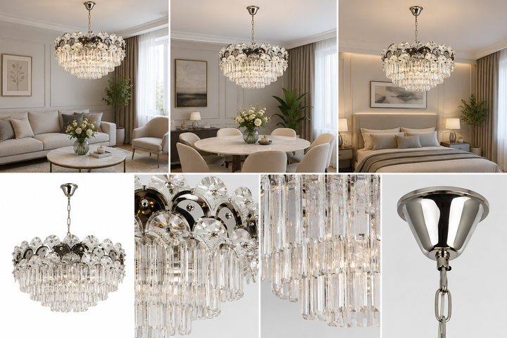 Candelabru Cristal Clasic 12 Becuri E27, Ø600 mm, Stil Elegant Vintage, Fara Telecomanda