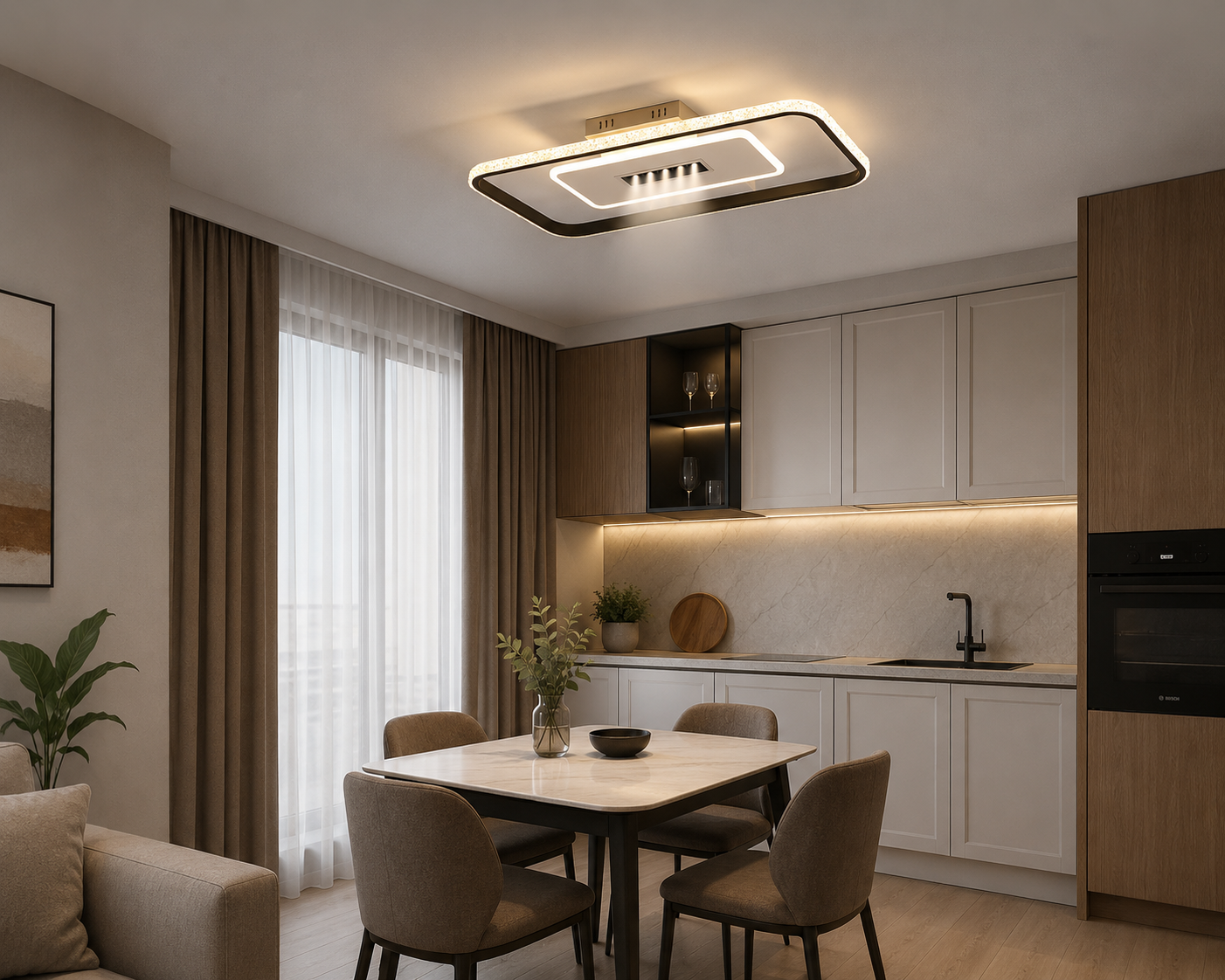 Lustră LED 60cm 91W Alb-Negru cu Telecomandă și 3 Tipuri de Lumină – Model 9333/3BK+WH