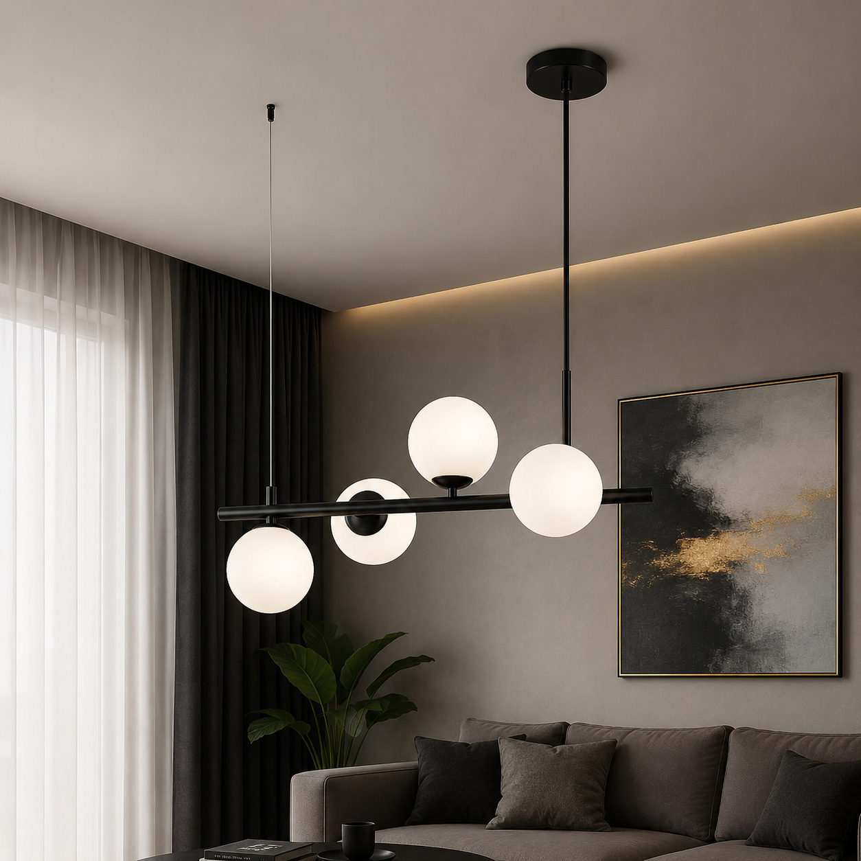 Pendul LED Modern 9560/4 BK – Design Elegant cu 4 Globuri din Sticlă