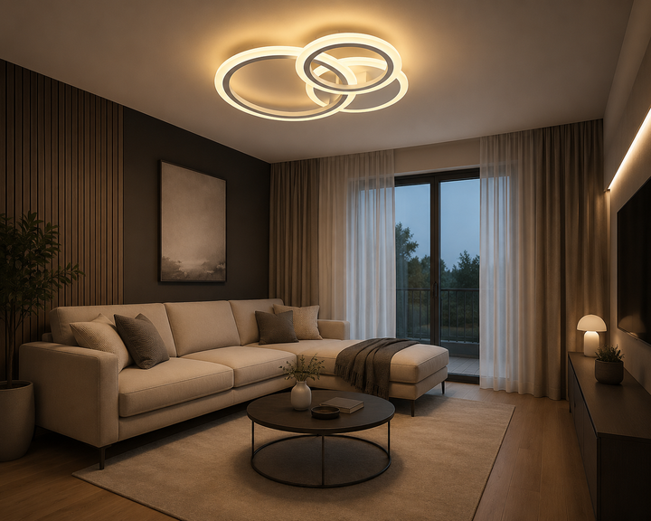 Lustra LED cu telecomanda, model 8888/3 – Alb, 3 Cercuri, 98W