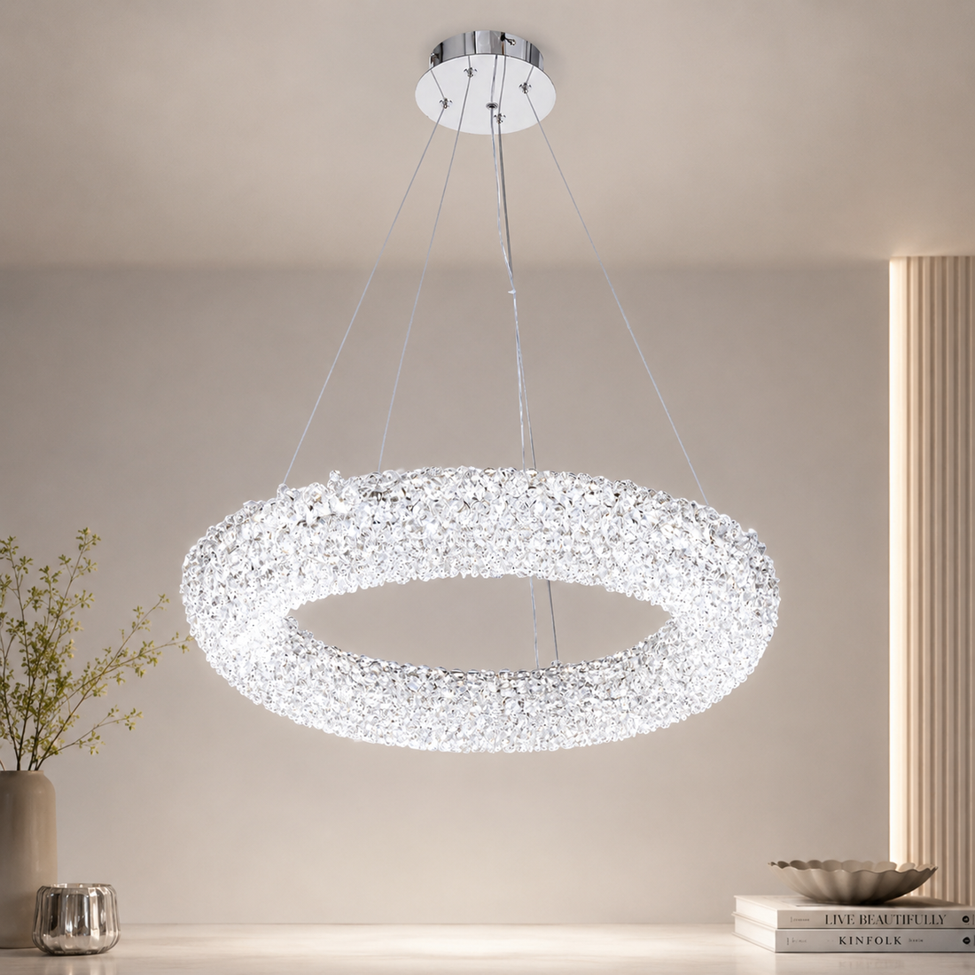Pendul LED Circular cu Cristale, Crom-500 MM, 88W, DESIGN CIRCULAR CU CRISTALE –  5558/500 CH