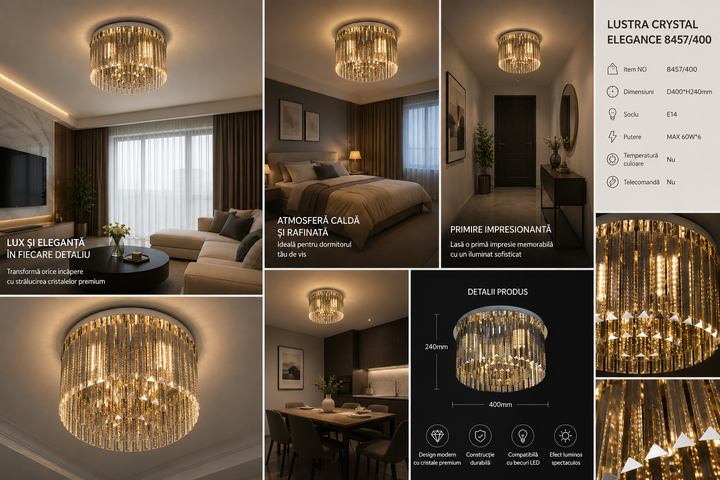 Lustra Crystal Elegance 8457/400 – Design Modern cu Cristale Premium