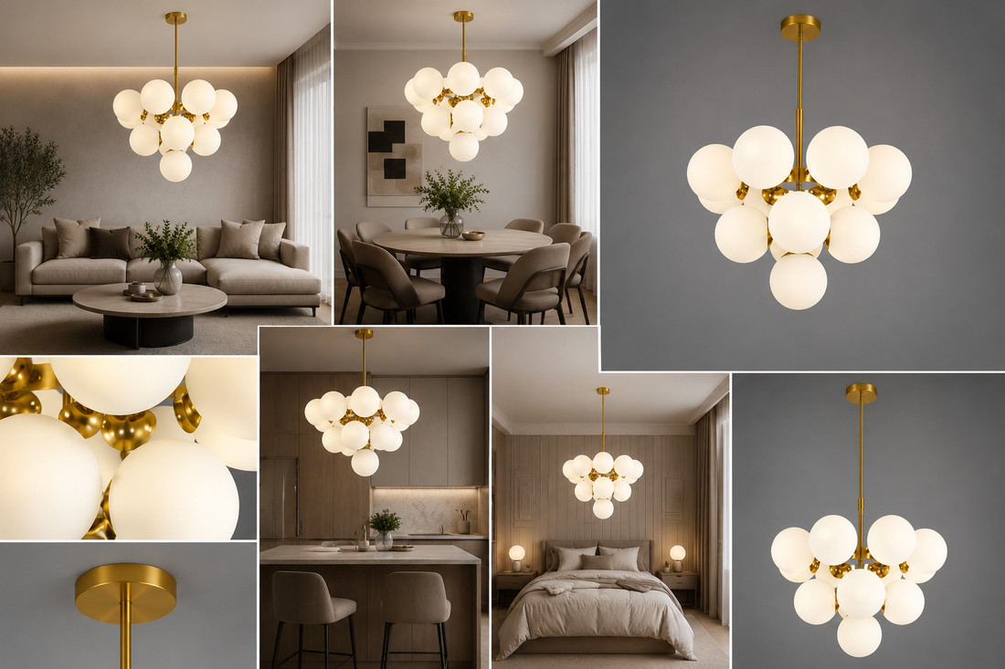 Candelabru modern 13 becuri E27, D660×H520 mm, finisaj auriu – model 9858/13