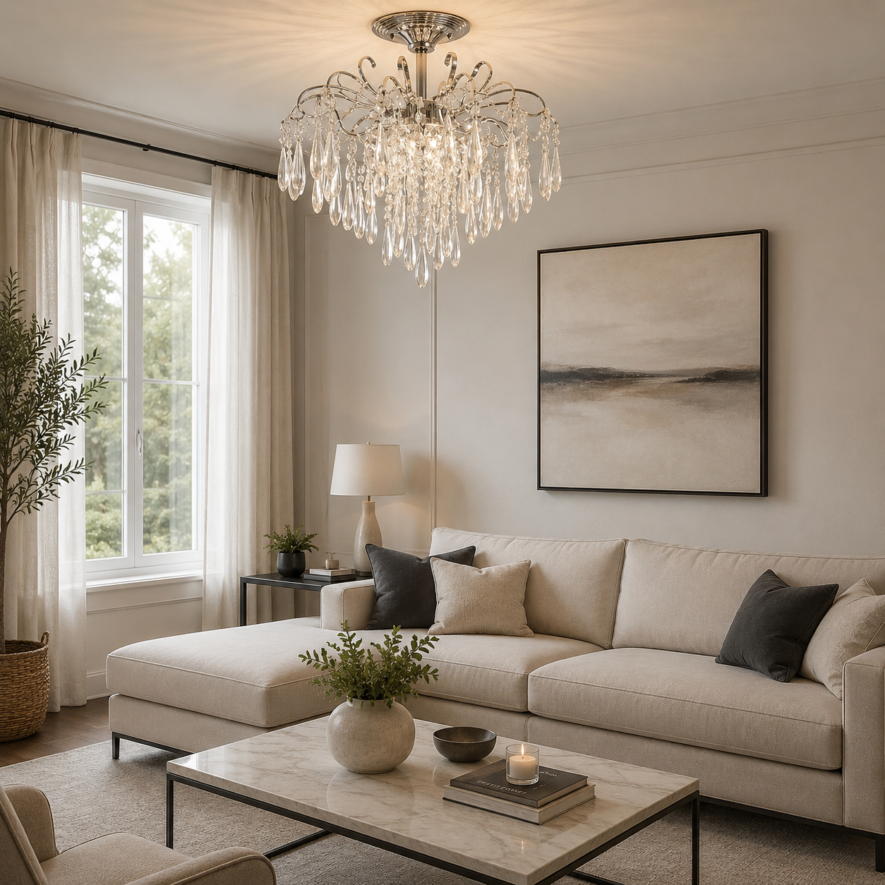Candelabru  tip cascadă cu cristale, 5 becuri, Ø460 mm, soclu E27 max 60 W, finisaj crom lucios – model 6503/5