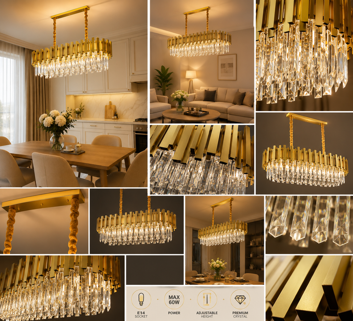 CANDELABRU AURIU  CU CRISTALE, 8×E27, Ø800+300 CM, DESIGN ELEGANT 3211/800+300FG