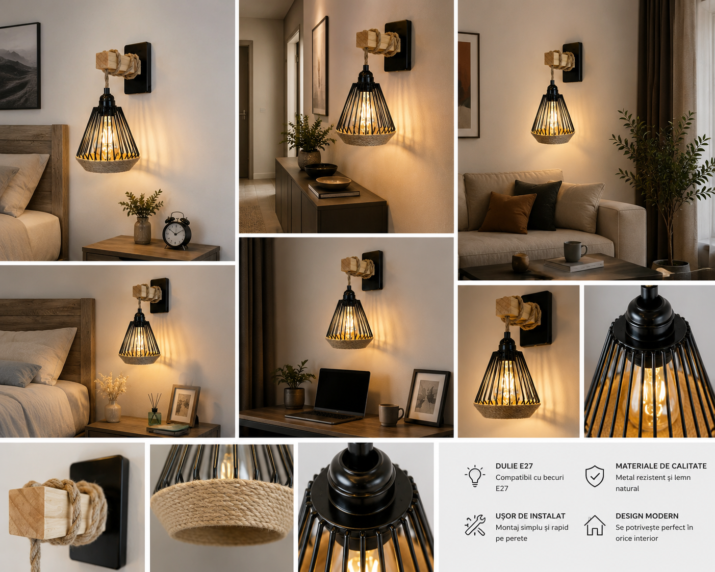 Aplica moderna, soclu E27, D15 x H41 cm – JD-28