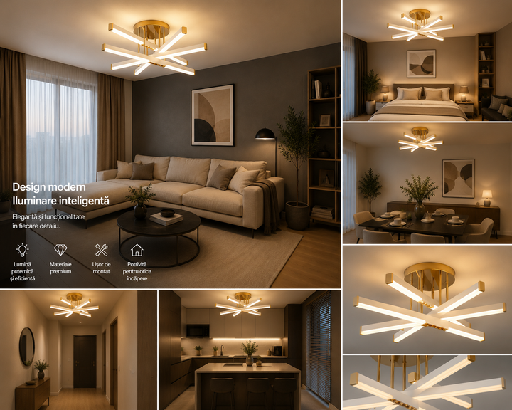 Lustră LED 60cm 120W Design Geometric cu 5 Brațe și Telecomandă – Model 9371/5