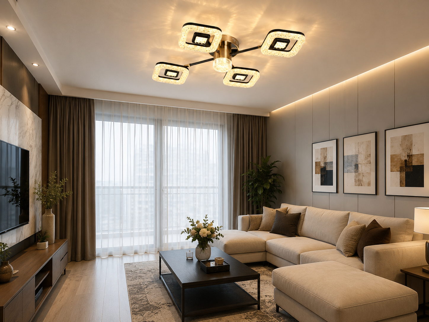 Lustra LED cu design modern si lumina reglabila – Model 26054/2+2+1GM+FGD