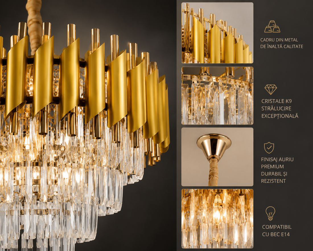 Candelabru, dimensisune 50cm E27 Auriu-Negru 7 Becuri Cristale 9001/500FG+BK