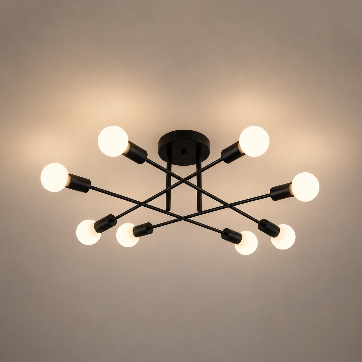 Lustra cu bec modern neagră cu 8 becuri – Design minimalist E27 – 9855/8