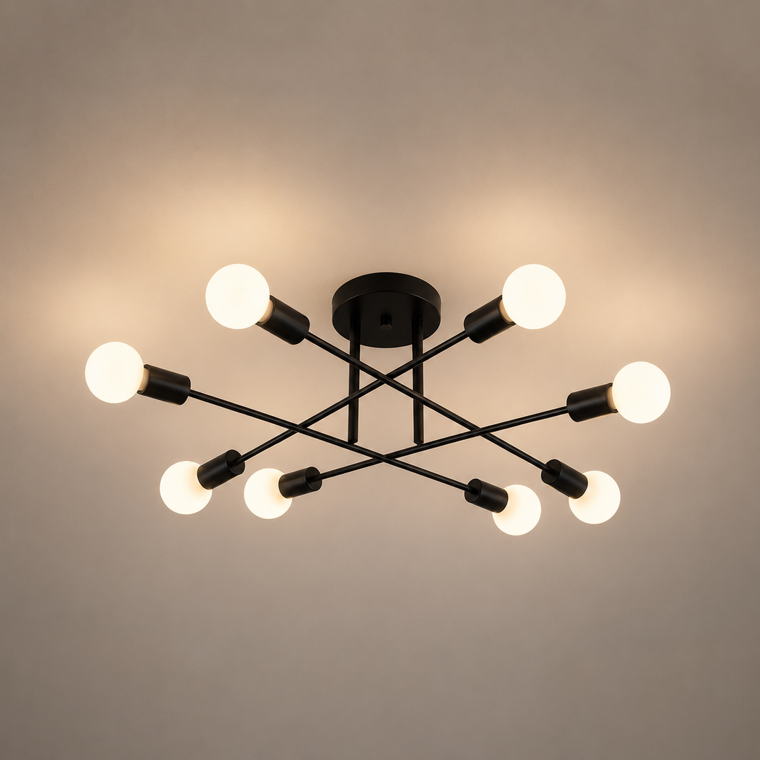 Lustra cu bec modern neagră cu 8 becuri – Design minimalist E27 – 9855/8