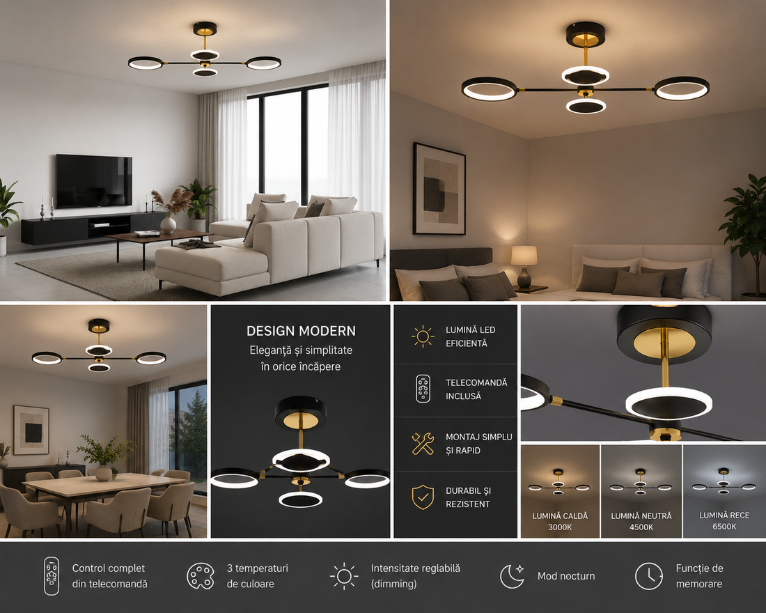 Lustra LED cu telecomanda, 2 × 30 W, 860 × 470 mm, temperatură reglabilă 2800–6500 K – model SX8720A/4