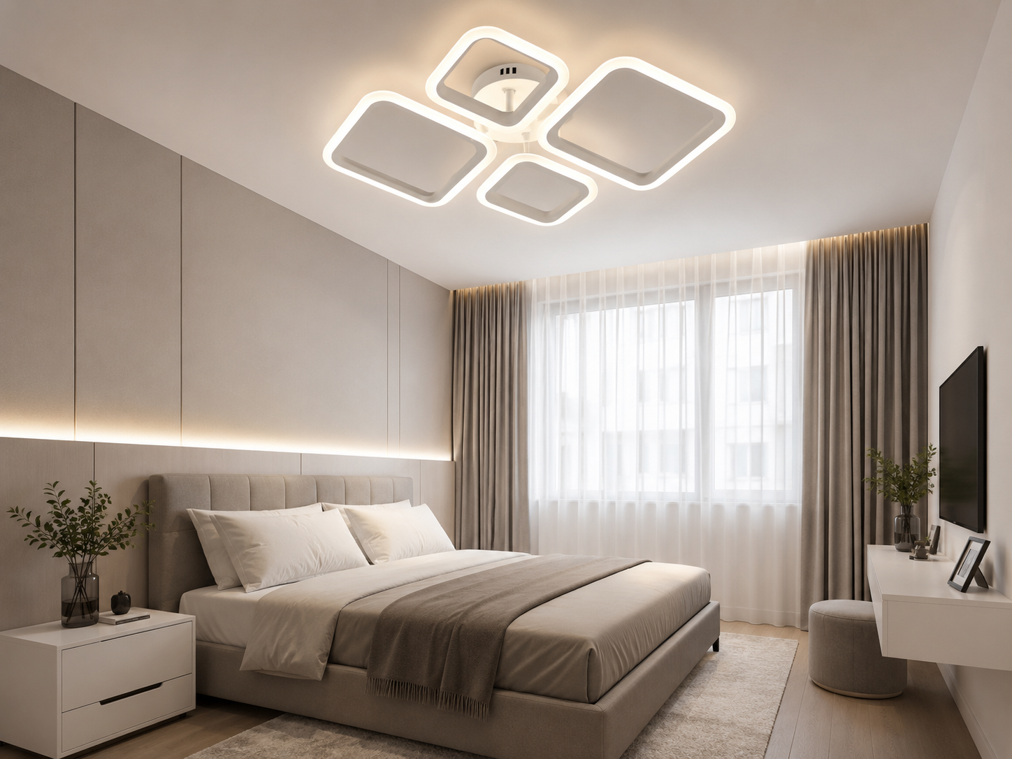 Lustra LED moderna cu telecomanda, 72W, 3000–6500K, 600×435×70 mm – model 8036/2+2WH