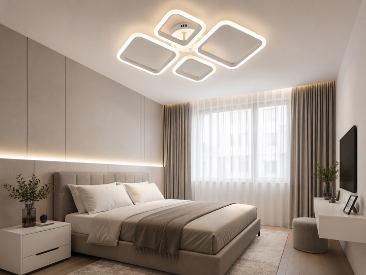 Lustra LED moderna cu telecomanda, 72W, 3000–6500K, 600×435×70 mm – model 8036/2+2WH