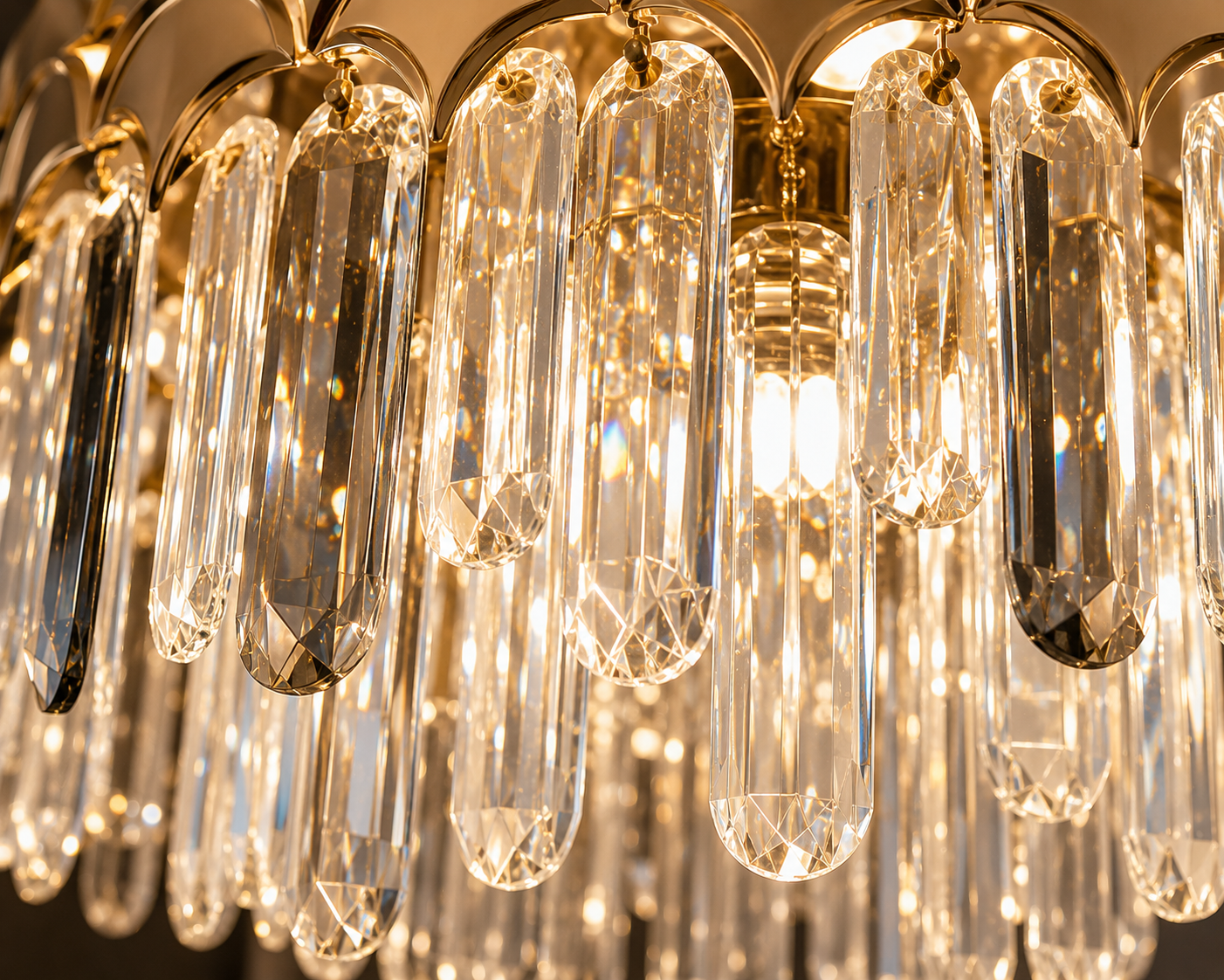 Candelabru Ø480×H285 mm, LED 188W, cristale verticale și cadru auriu decorativ 98093/500