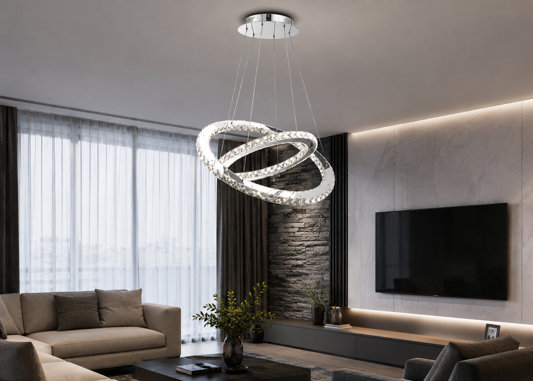Pendul LED cristal cu 2INELE 50x30cm LUMINA REGLABILA DZ033/50+30