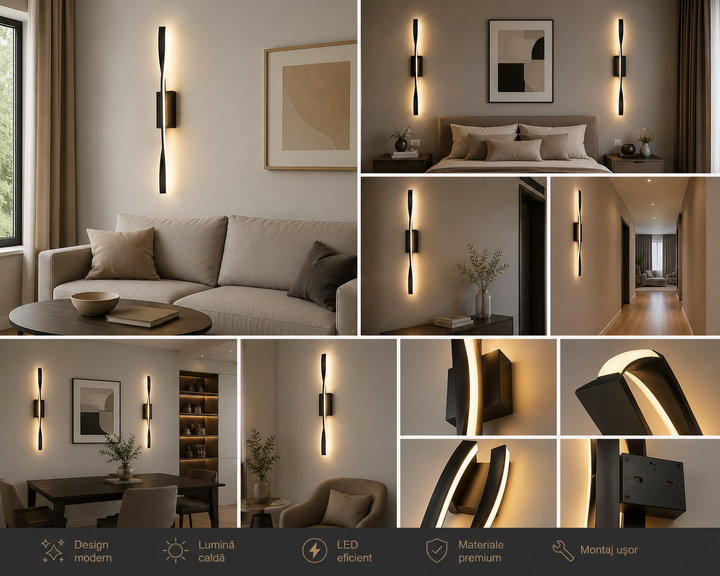 Aplica LED Neagră L77153/600BK, 24W, 3000–6500K, 60x6cm