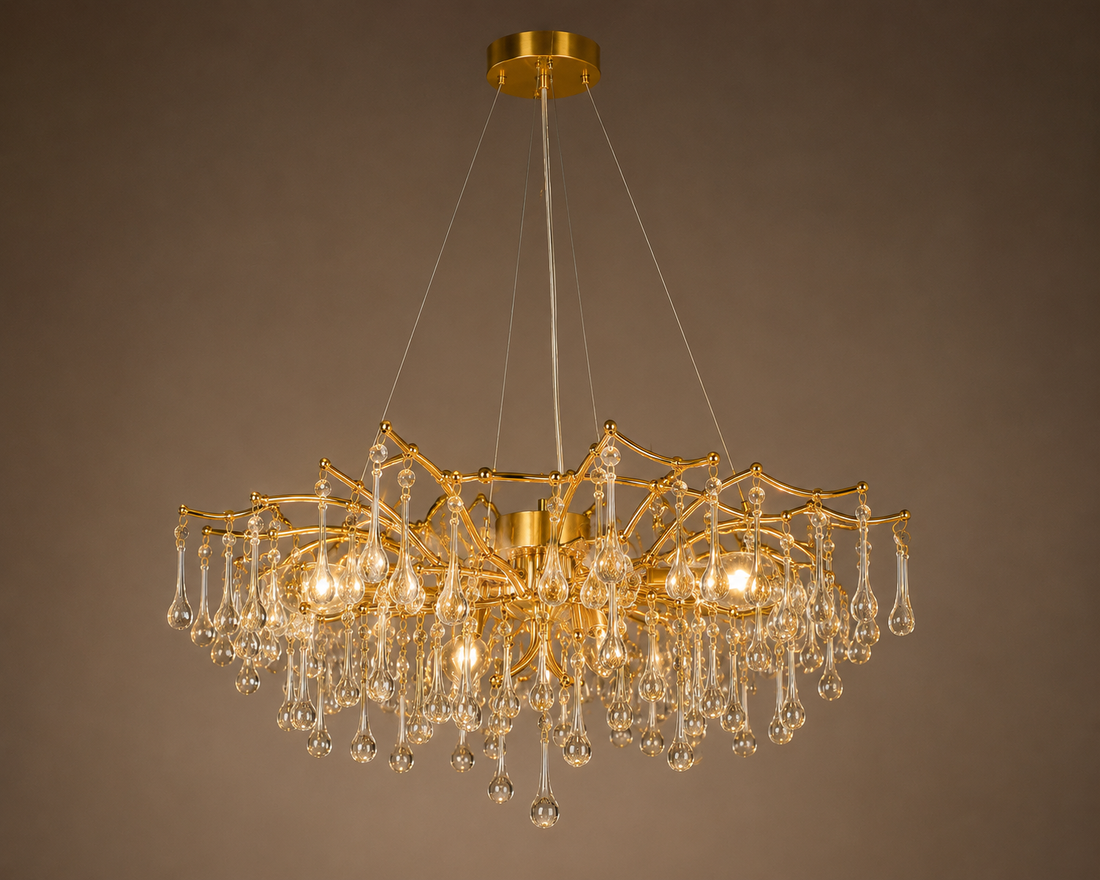 Candelabru Elegant cu 105 Cristale Decorative, Ø600 mm, 9xE14, Design Auriu – Model 27137/600 OG+FGD