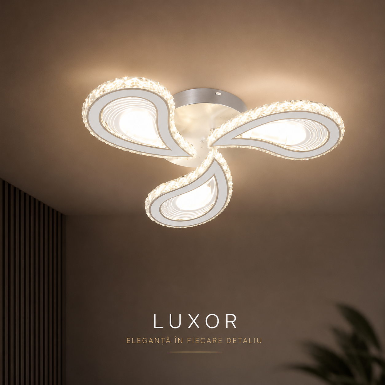 Lustră LED L7513/3 – 90W, Design Modern cu 3 Brațe și Telecomandă