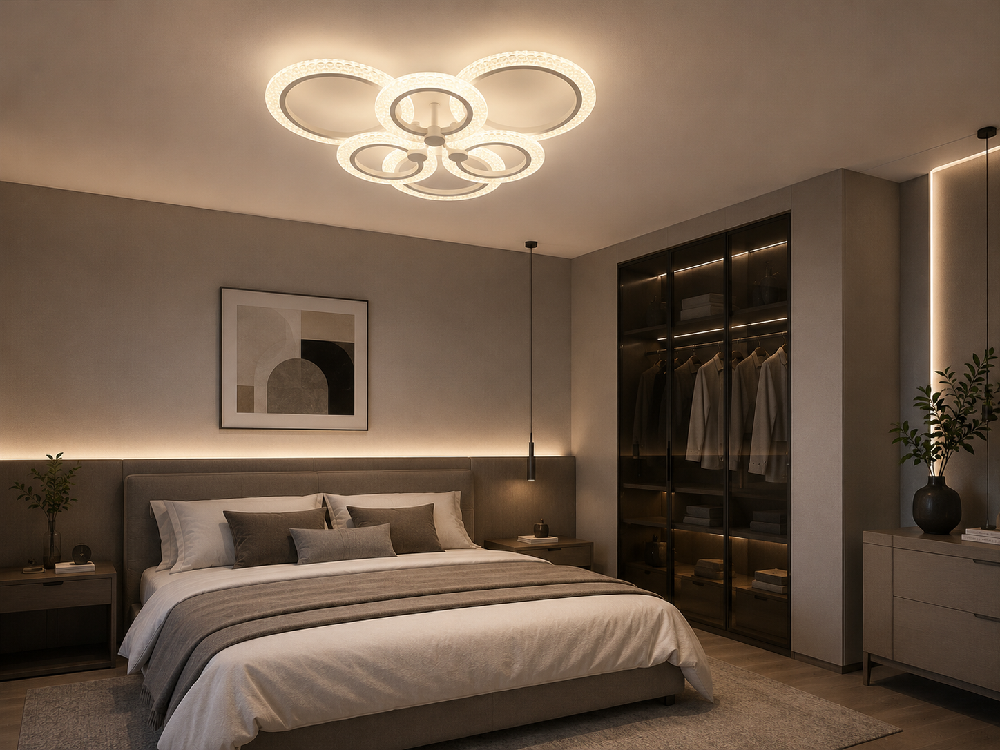 Lustra  LED Ø643×H110 mm, 2x54W, design rotund elegant cu lumină reglabilă și telecomandă 7277/4+2WH