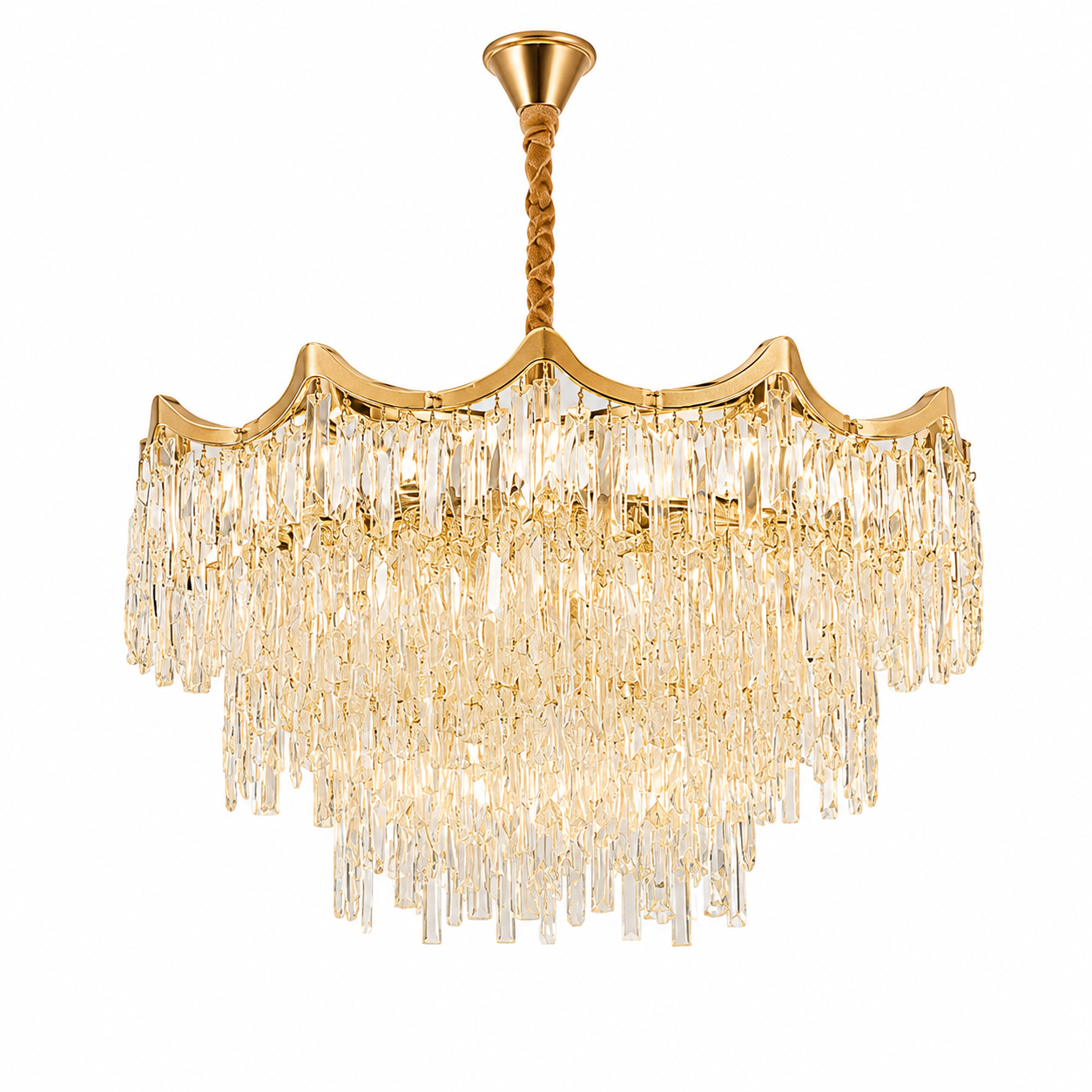 Candelabru Auriu cu Cristale – 20×E27, Ø78 cm, Impunător și Strălucitor