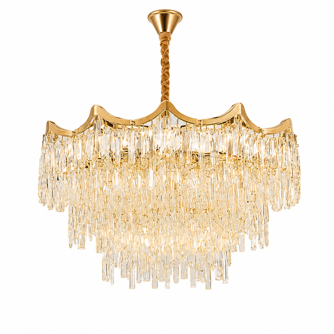 Candelabru Auriu cu Cristale – 20×E27, Ø78 cm, Impunător și Strălucitor
